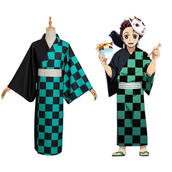 Demon Slayer Kamado Tanjirou Cosplay Kostým Letní Kimono Oblečení, Halloween, Karneval, Kostým
