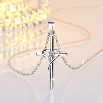 LINJING Nové 925 Sterling Silver Náhrdelník Zirkon Crystal Cross Náhrdelník Dámské a Pánské Šperky Dárky