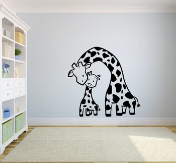 Žirafa Rodinné Rozpíjení Polibek Roztomilý Kreslený Zvíře, Umění, Dveře, Okna Vinyl Samolepka Děti Ložnice Dětské Pokoje Školky Domů Dekor Q402