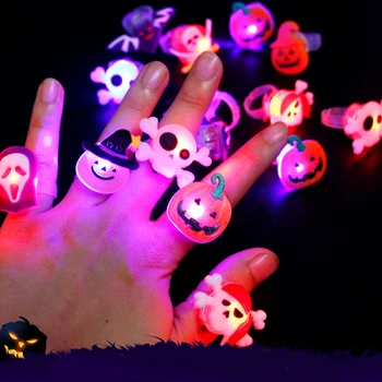 10ks Halloween Dekorace Kreativní Roztomilé Zářící Prsten, Brož Dýně Duch Lebka Kroužky pro Děti Dárky Halloween Party Dodávky