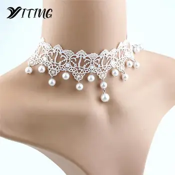 Nové Módní Elegantní Vintage Imitace Perla Bílá Krajka Prohlášení Náhrdelník Náhrdelníky Svatební Šperky Pro Ženy, Svatební