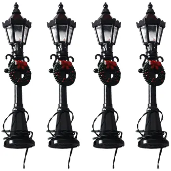 4ks Miniaturní Pouliční Lampy, Modely LED Svítidla Krajina Světla Pro Vánoční Vesnice Dekorace Panenku Dům Příslušenství