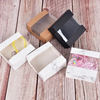 PVC Okna Papírové Krabice Papír Kraft Jasné, Dárkové Balení Mýdlo Box Candy Box, Svatební Laskavosti Strany Dekor