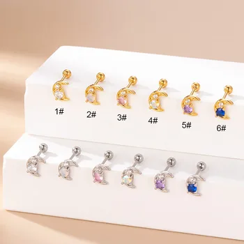 1ks 20G z Nerezové Oceli Měsíc Chrupavky Náušnice pro Ženy Módní Multicolor Barva Zirkon Stud Náušnice Helix Piercing Šperky