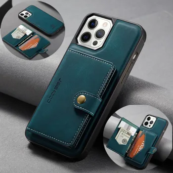 Flip Kožené Magnet Card Slot Pouzdro pro iPhone 13 14 Pro Max 12 Mini 11 XR XS Max 7 8 Plus SE DetachableClasp Peněženka Kryt Telefonu