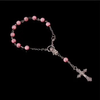 Náboženské Šperky Crystal Pearl Pink Katolické Náramek Mini Přijímání, Růženec, Požehnání Výhody. Guadalupe Medaili Náramek