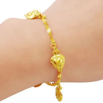 Módní Vody Zvlnění 24K Zlatý Náramek Gold Zavěšení ve Tvaru Srdce Náramek Šperky Dárek Pro Ženy