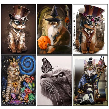 XUEQIXIAOZU 5D DIY Diamantový Malování Elegantní Kočka Plné Náměstí/Kolo Drahokamu Vykládané Zvířat Mozaika Halloween Dekorace Dárek