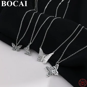 BOCAI S925 Sterling Silver Náhrdelník 2022 Nové Módní Různých Retro Duté Motýl O.-řetěz Čistý Argnetum Šperky pro Ženy