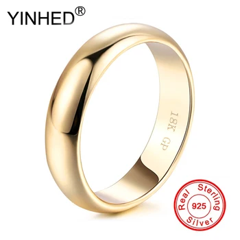 Klasický Jednoduchý Pár Snubní Prsteny pro Muže a pro Ženy 18K Zlato Barva 4 mm Šířka Zásnubní Módní Šperky Dárkové ZR709