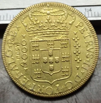 1699 Brazílie 4000 Reis -Pedro II, Kopírování 22K Pozlacené mince