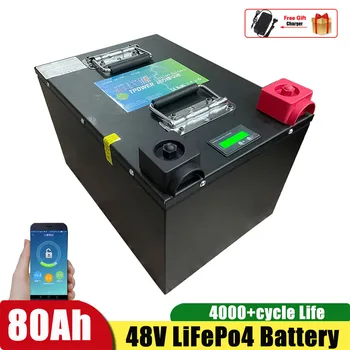 48V 80Ah Lifepo4 Lithium Baterie, Lithium Železo Fosfátu S BMS pro 5000W Skútr, Kolo, Golfový Vozík RV Kolo +10A Nabíječka