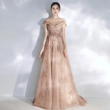 2022 Luxusní Večerní Šaty Ženy Ručně vyráběné Korálkové Elegantní Slim Fit Dlouhý-line Gonws Pro Wendding Strany