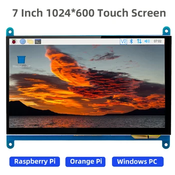 7 Palcový Dotykový Displej 1024x600 HDMI-kompatibilní LCD Displej Volitelné Akrylové Držák pro Raspberry Pi, Orange Pi PC Sekundární Obrazovce