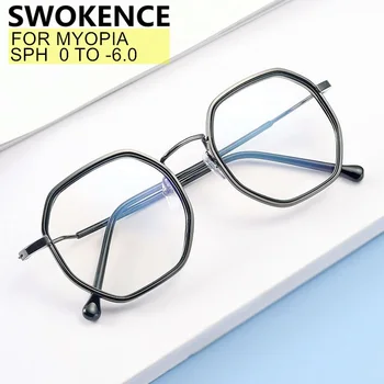 SWOKENCE Krátkozrakost Brýle Dioptrické 0 -0.5 na -6.0 Ženy Muži Elegantní Polygonální Rám Předpis Brýle Pro Krátkozraké F025