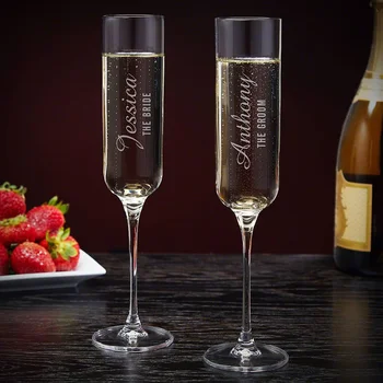 Osobní Svatební Dar Šampaňské Flétny Pan A Paní Laserem Vyryté Nevěstu a Ženicha, Šampaňské, Brýle, Jedinečného Výročí Dárek