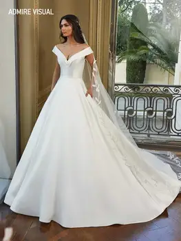 Svatební Šaty A-Line Satén V-Neck Výstřih Off Rameno Vzít S Pro Stranu Plus Velikosti Nevěsty Šaty Vestidos De Novia