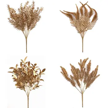 Umělé Rostliny Zlato Stříbrné Listy Vánoční Svatební Dekorativní Falešné Květina Květinové DIY Příslušenství