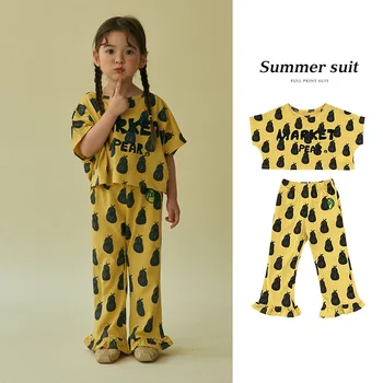 Korejské dětské Oblečení Pro Dítě Dívky T Košile Kalhoty 2022 v Létě Cartoon Krátký Rukáv Tee Trička Dětské Oblečení pro Dívky Dospívající