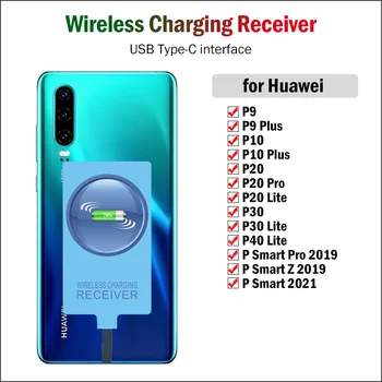 Qi Bezdrátové Nabíjení Přijímač pro Huawei P9 P10 Plus P20 Pro P30 P40 Lite P Smart Z Roku 2019 Type-C Adaptér USB C Konektor