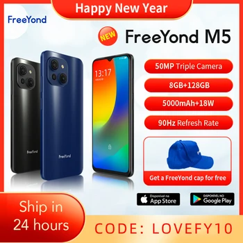FreeYond M5 8+128 Mobily 50MP AI Triple Fotoaparát 90Hz IPS Displej 18W Rychlé Nabíjení 5000mAh Android Telefon, Smartphone