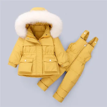 Dívčí péřová Bunda Set Baby dětské Dolů Bundy dětské Oblečení Zimní -15 Snowsuit 2ks Svrchní oblečení Teplé Měkké Kabát Děti 1-5y