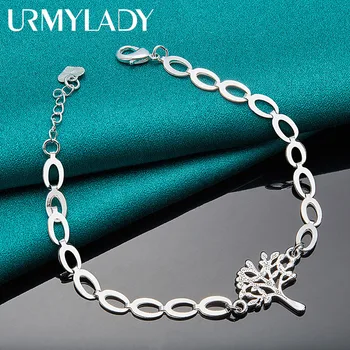 URMYLADY 925 Sterling Silver Tree Srdce Řetězce Náramek Pro Ženy Módní Jednoduché Svatební Zásnubní Večírek Kouzlo Šperky