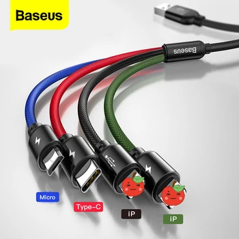 Baseus 3 v 1 USB Kabel Pro iPhone 11 Pro Max XS XR 8 Rychlé Nabíjení 4 v 1 Kabel Typ C Typ c Kabel Micro USB Pro Mobilní Telefon