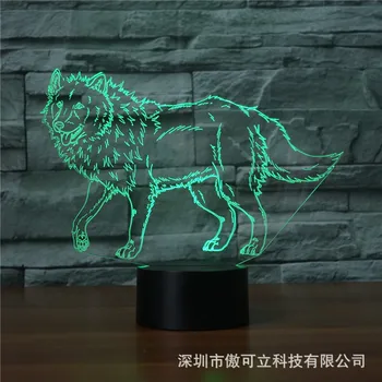 Vlk Model 3D LED Světlo Hologram Iluze, 7 Barev Změnit Dekor Lampa Nejlepší Noční Světlo Dárek pro Home Deco 015