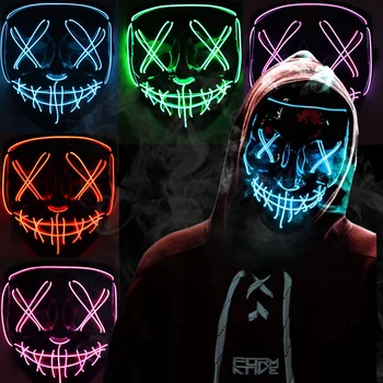 Halloween LED Maska Cosplay DJ Party Neon Light Up Masky Maškarní Karneval, Kostým, Rekvizity