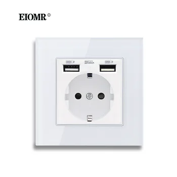 EIOMR EU Standardní USB Zásuvka, Tvrzené Křišťálové Sklo, Panel 110-250V Domácnosti 16A Nástěnné Zásuvky USB Nabíječka Plug Zásuvky
