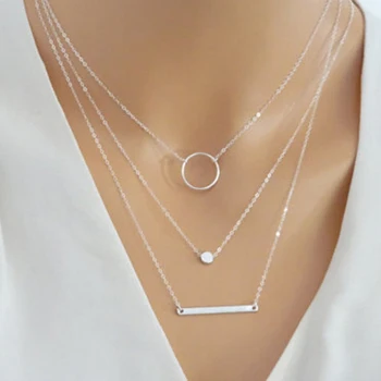 Hot Prodej Módní Prohlášení Vícevrstvé Náhrdelník Multi-element Kovová Tyč Kruhy Geometrické Kulaté Náhrdelníky Náhrdelníky Ženy Šperky